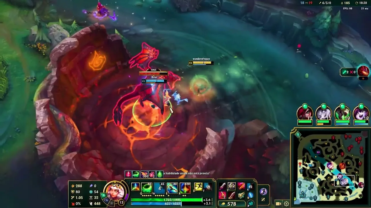 League of Legends gameplay thumbnail for a Portuguese edit